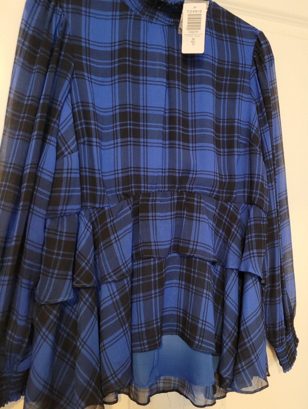 torrid Blue and Black Plaid Rufffled Top Blouse.   M/L  NWT! - Picture 8 of 12